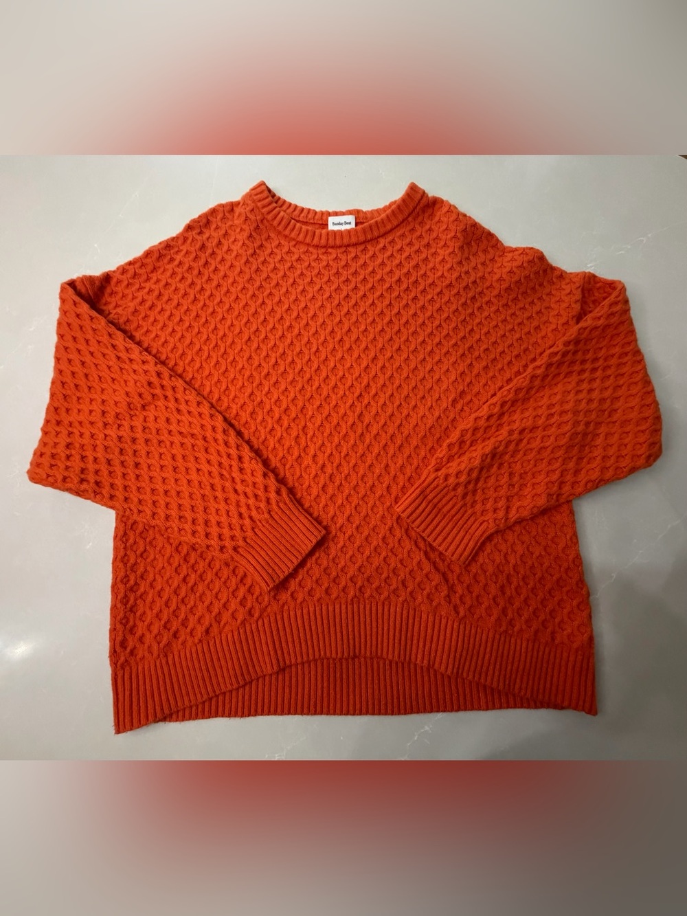 Aritzia Sunday Best Peggy Cable Knit Sweater Orange Large L Merino Wool Blend